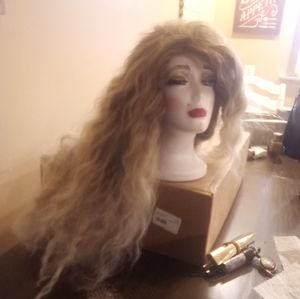 18 inches spiral long brown wig and blonde highlights